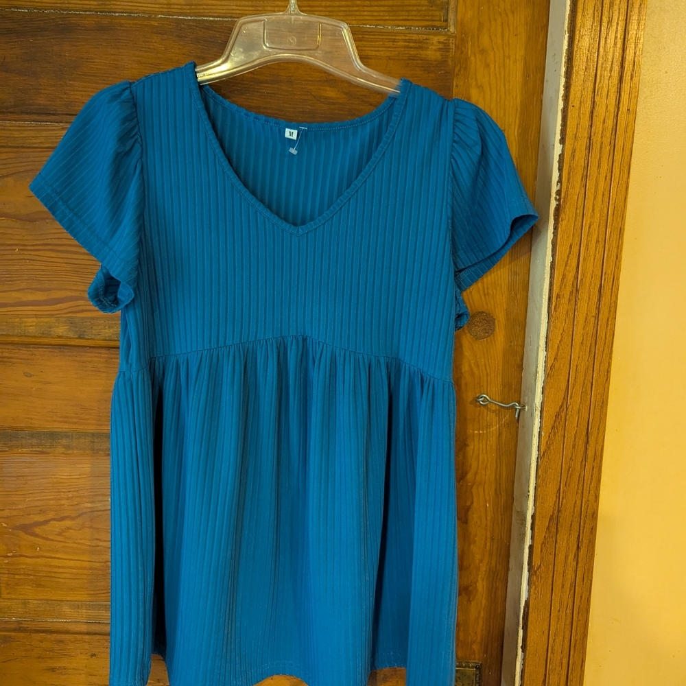 Tag Blue Ribbed Peplum‎ Blouse Medium